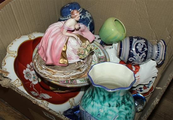 Box of mixed china, oriental ware, paperweights, mixed glassware etc.